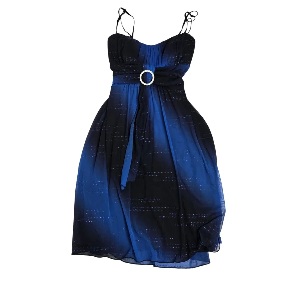 Vtg y2k Whimsigoth Ruby Rox‎ Small Ombre Sparkle Dress Blue Black Prom Party